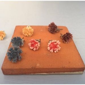 Four Flower Stud Earrings- Red, Blue, Yellow, Brwn